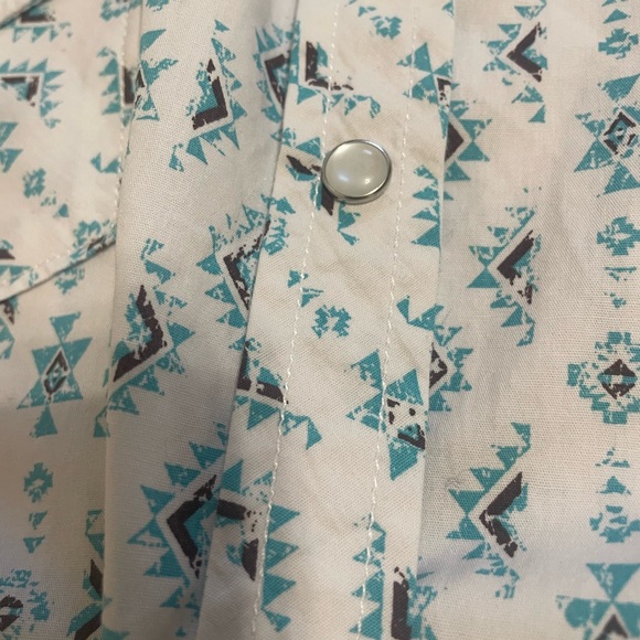 Panhandle Aztec Print Long Sleeve Snap button Shirt Turquoise size M - Picture 6 of 13